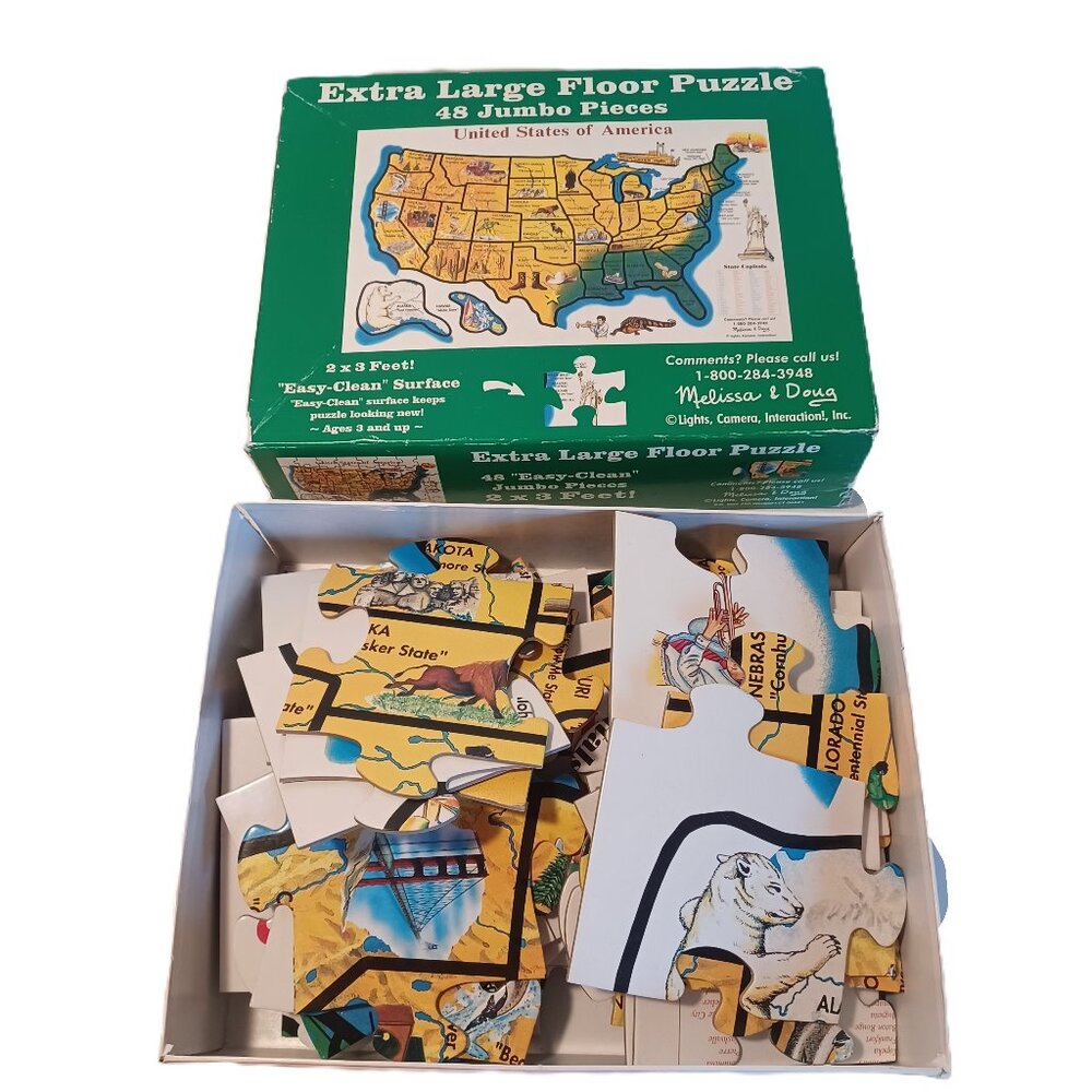 Vintage Melissa & Doug USA Extra Large Floor Puzzle 28 Jumbo Easy Clean Pieces
